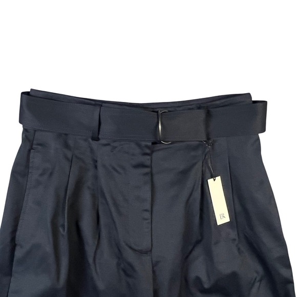 Banana Republic Pleated Wide Leg Belted Trousers Womens 8 Navy Blue New - Picture 3 of 11